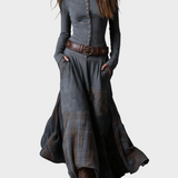 Helena - Vestido maxi de ante azul marino con cinturón