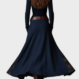 Helena - Vestido maxi de ante azul marino con cinturón