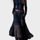 Helena - Vestido maxi de ante azul marino con cinturón