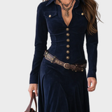 Iwona - Vestido maxi de ante con cinturón