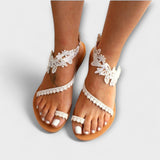 Boho - Sandalias cómodas con flores y correa alrededor del tobillo