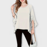 Aria - Blusa de material ligero con escote redondo