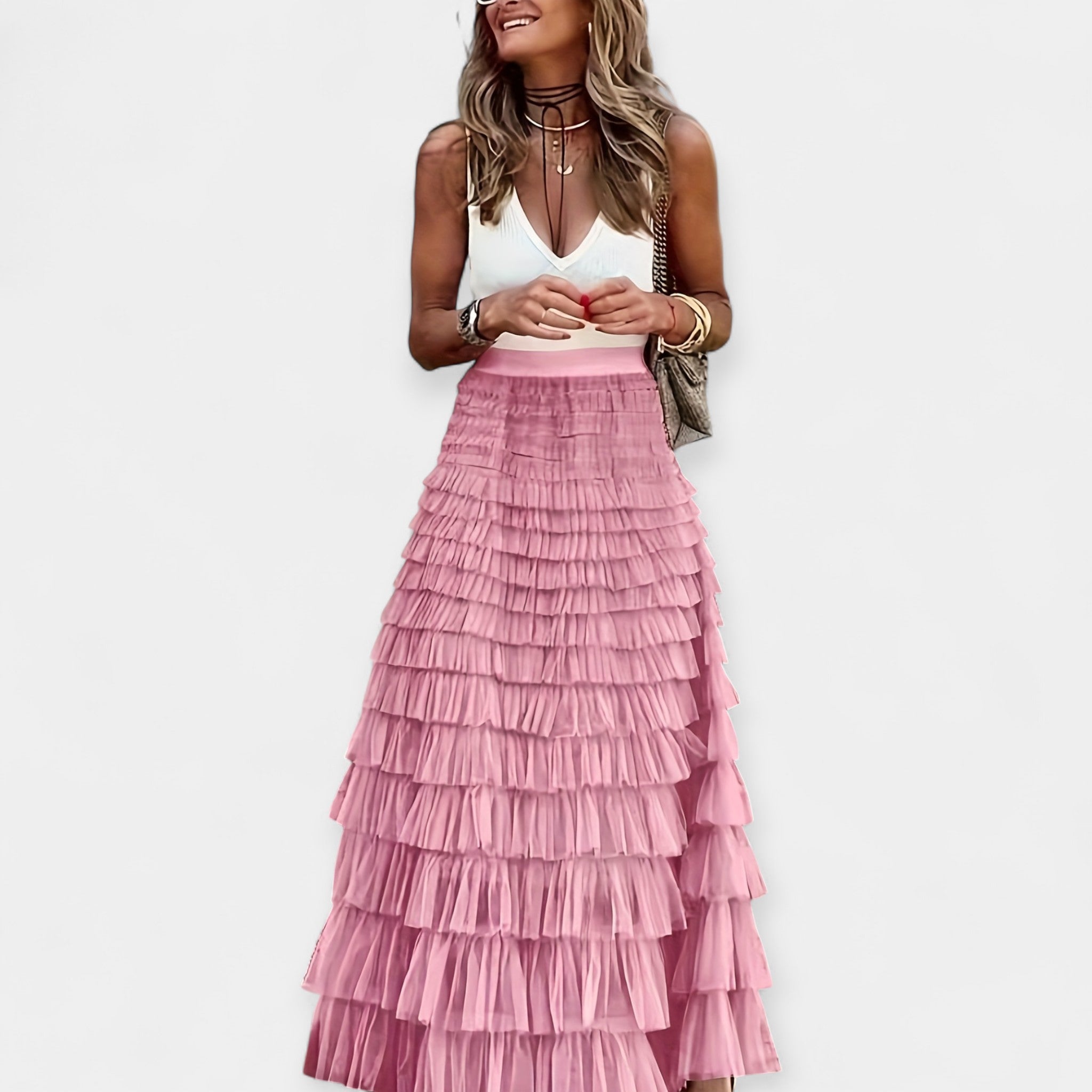 Falda boho con detalles de satén tejido abierto
