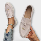 Mocasines inalámbricos para mujer con cinta decorativa