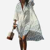 Vestido camisero extragrande para mujer con estampado artístico y botones en la parte delantera