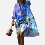 Vestido camisero extragrande para mujer con estampado artístico y botones en la parte delantera
