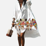 Vestido camisero extragrande para mujer con estampado artístico y botones en la parte delantera
