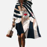 Vestido camisero extragrande para mujer con estampado artístico y botones en la parte delantera