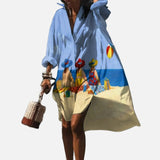 Vestido camisero extragrande para mujer con estampado artístico y botones en la parte delantera