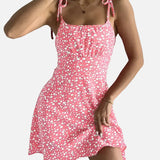 Vestido mini de mujer con estampado floral y tirantes anudados