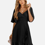 Vestido mini cruzado para mujer con escote en V y bajo con volantes acampanados