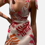 Vestido mini con estampado tropical para mujer con lazos ajustables en los hombros