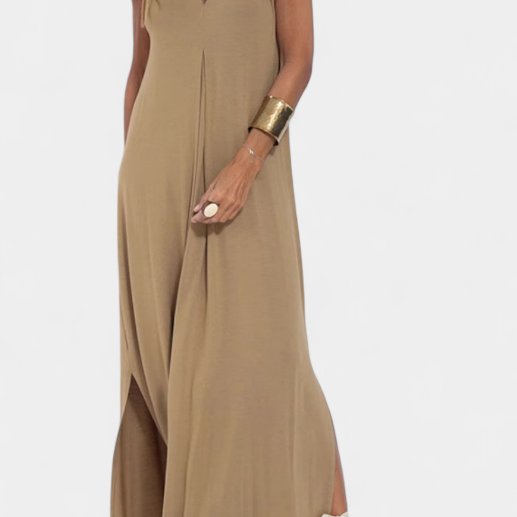 Vestido Maxi Felisa Sin Mangas en Color Sólido y Silueta Elegante