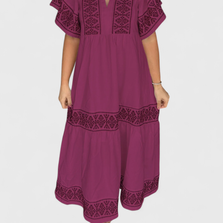 Vestido Maxi Boho Allona con Escote en V y Corte Relajado