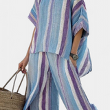 Laura | Conjunto Daisy Rayas Azul Púrpura Elegante