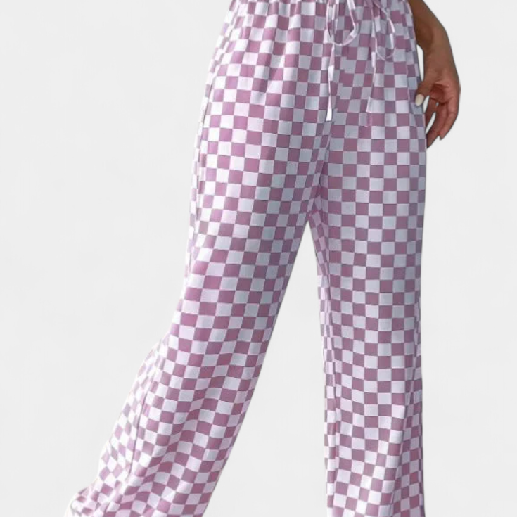 Hilaria Pantalones de Pierna Ancha con Estampado a Cuadros