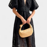 Vestido Midi de Manga Abullonada en Caléndula con Patrón de Cuadros