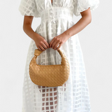 Vestido Midi de Manga Abullonada en Caléndula con Patrón de Cuadros