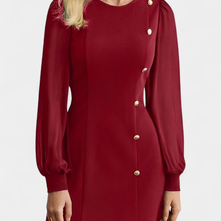 Vestido Jacequeline A-Line con Botones y Cuello Redondo