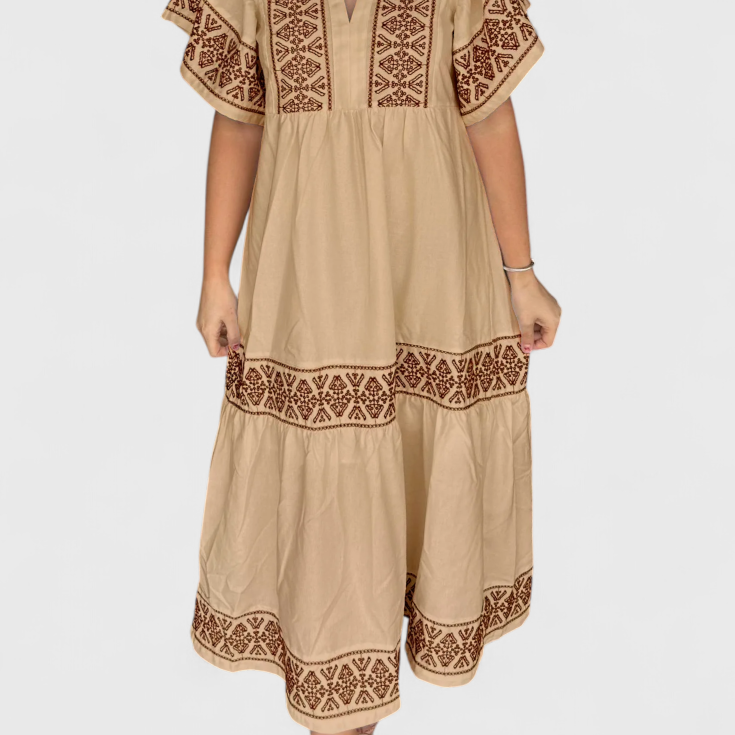 Vestido Maxi Boho Allona con Escote en V y Corte Relajado