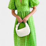 Vestido Midi de Manga Abullonada en Caléndula con Patrón de Cuadros