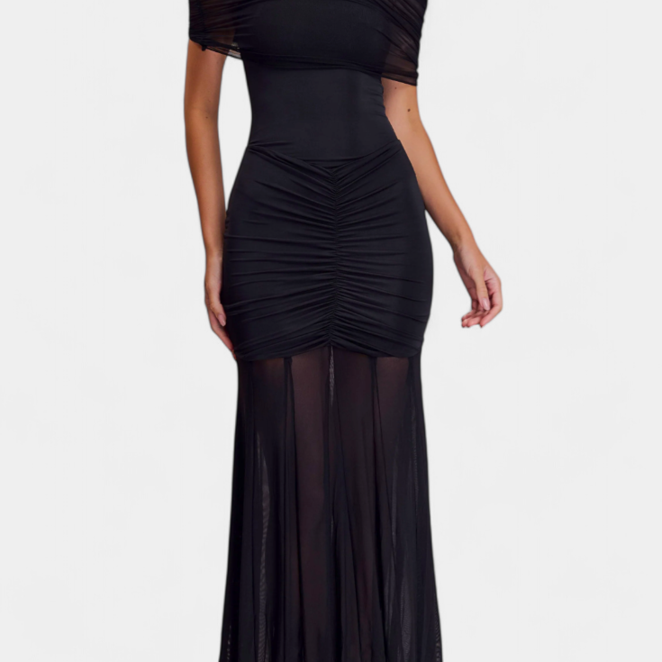 Vestido Maxi Alodia con Capa de Malla