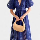 Vestido Midi de Manga Abullonada en Caléndula con Patrón de Cuadros