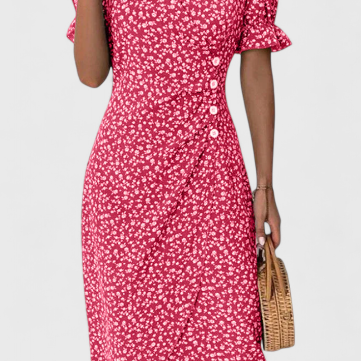 Vestido Midi Floral Joana con Escote en V y Mangas Cortas