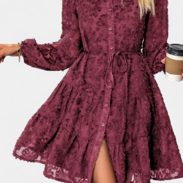 Vestido Camisa Soreia con Mangas Largas Texturizadas