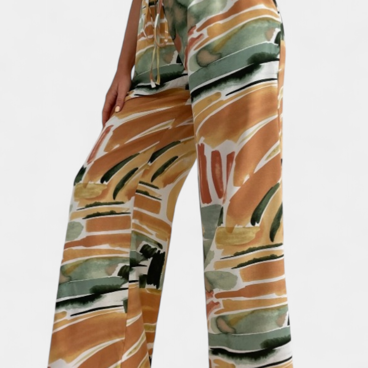 Senda Pantalones de Pierna Ancha con Estampado Abstracto