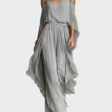 Isabela - Conjunto gris con top de tirantes y pantalones ligeros