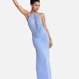 Vestido Maxi de Cuello Halter – Vestido de Noche Elegante y Drapado para Mujeres