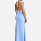 Vestido Maxi de Cuello Halter – Vestido de Noche Elegante y Drapado para Mujeres
