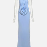 Vestido Maxi de Cuello Halter – Vestido de Noche Elegante y Drapado para Mujeres