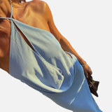 Vestido Maxi de Cuello Halter – Vestido de Noche Elegante y Drapado para Mujeres