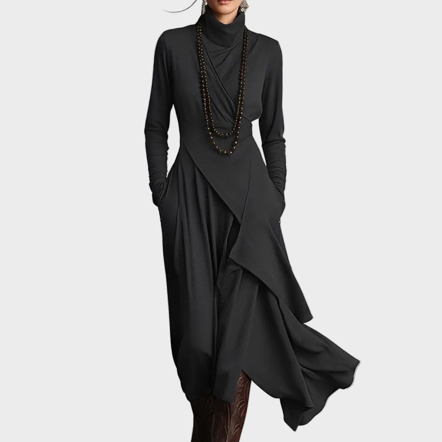 Teresa - Vestido maxi de punto asimétrico con cuello alto