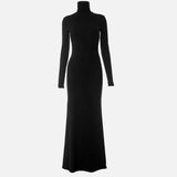 Vestido Maxi de Cuello Alto de Manga Larga Negro Formal